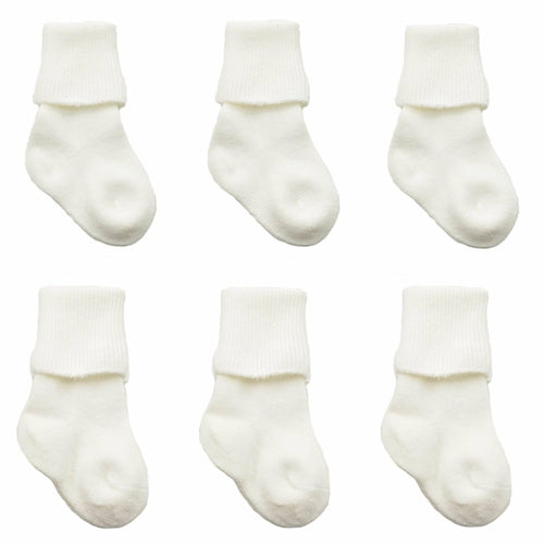 Newborn Baby Combed Cotton Seamless Toe 6 Pair White or 3 Pair Color