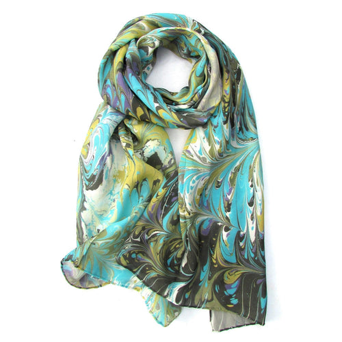 Watermarbling Hand Dyed 100% Silk Scarf