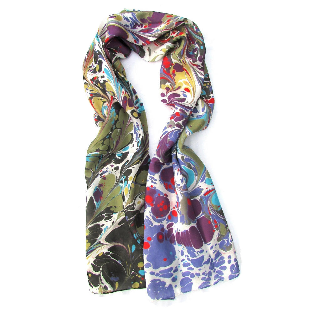 Watermarbling Hand Dyed 100% Silk Scarf