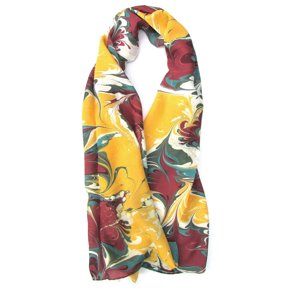 Watermarbling Hand Dyed 100% Silk Scarf