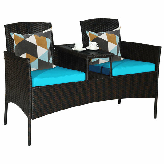 Outdoor 2-Seater Rattan Chair with Middle Tea Table