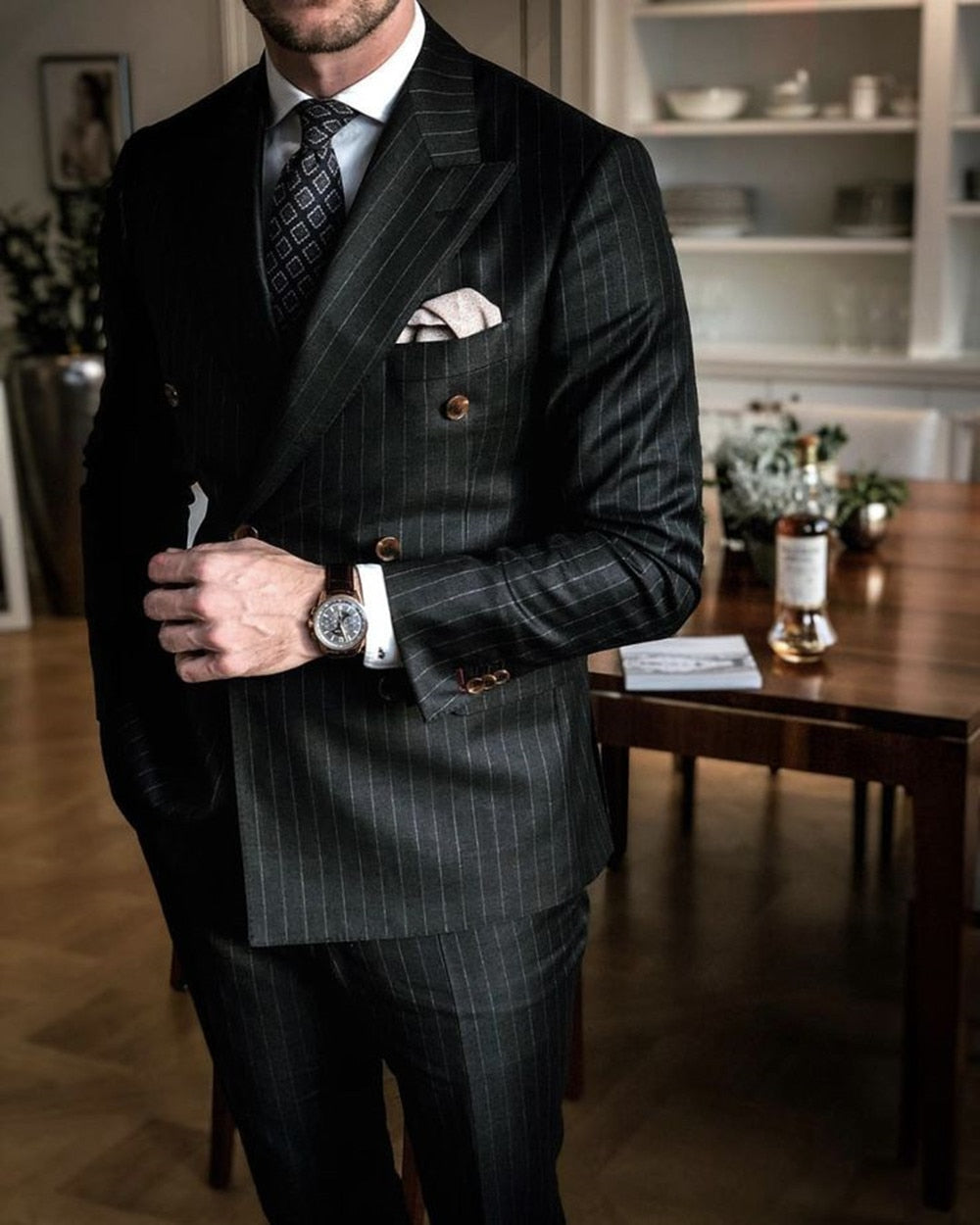 "Fly & Fitted" Double Breasted Pin Stripe Men Suit