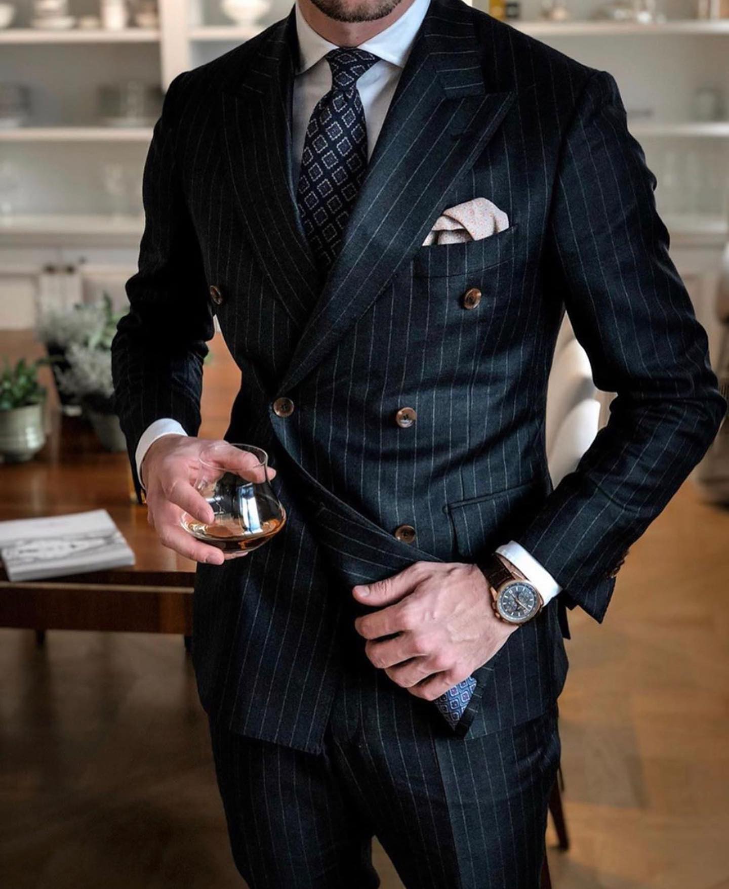 "Fly & Fitted" Double Breasted Pin Stripe Men Suit