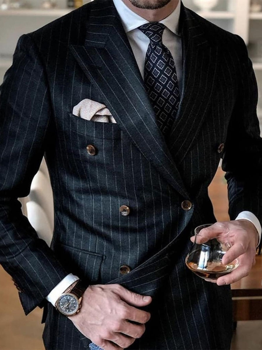 "Fly & Fitted" Double Breasted Pin Stripe Men Suit