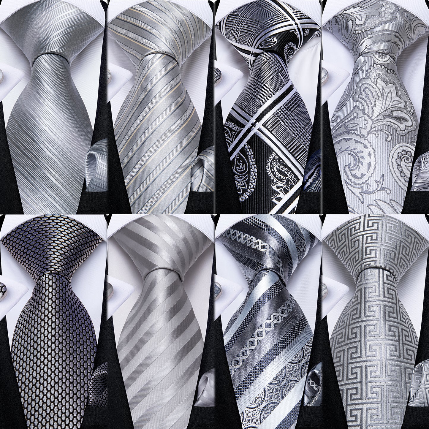 The Gray Collection Striped, Paisley and Silk Ties with Pocket Square and Cufflinks