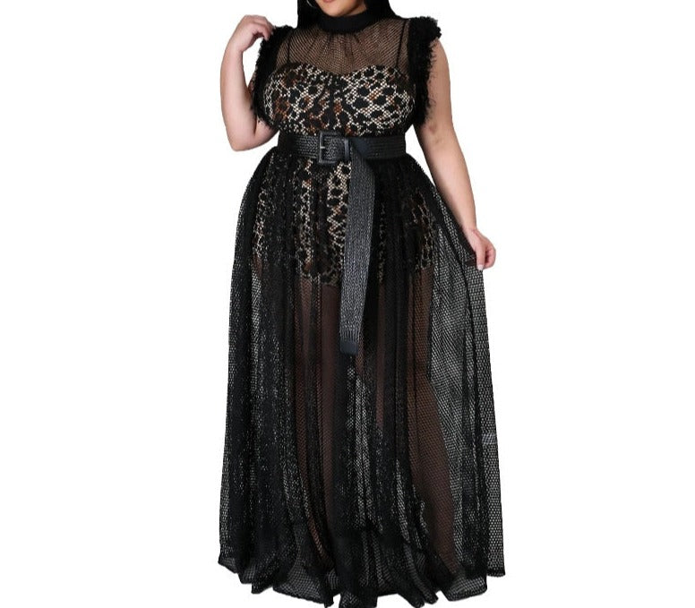 Plus Size Mesh Full Length Party Dresses for Women