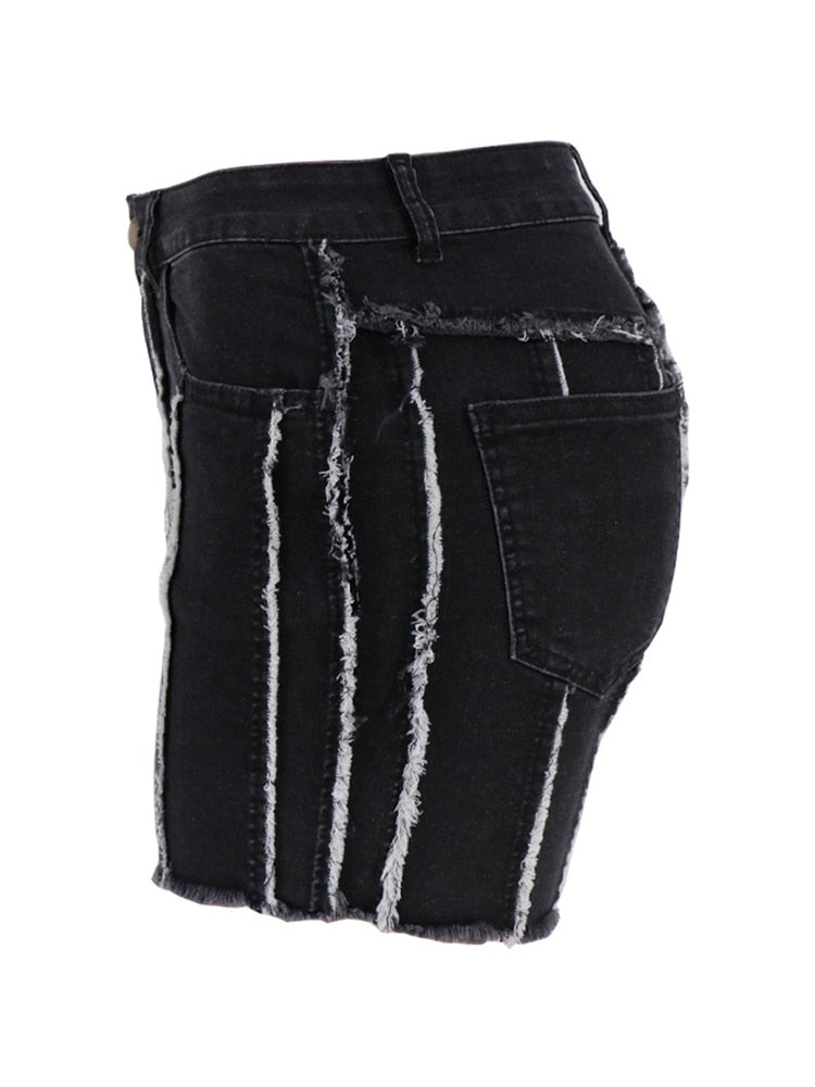 Ladies Stitched Tassel Denim Shorts