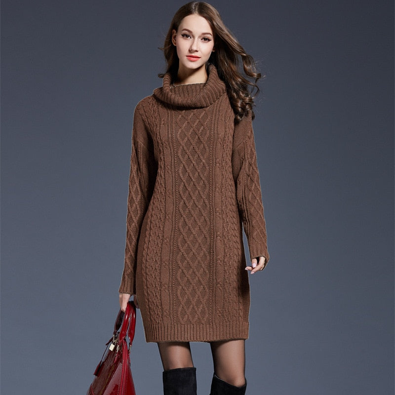 Mid-Length Thick Turtleneck Sweater Dress