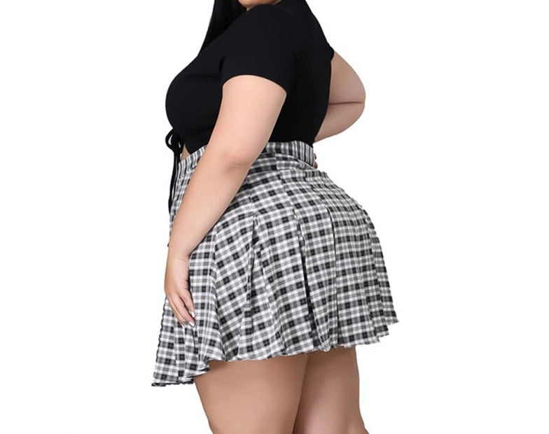 Plus Size Lace up crop Top and Skirt Sets for Women