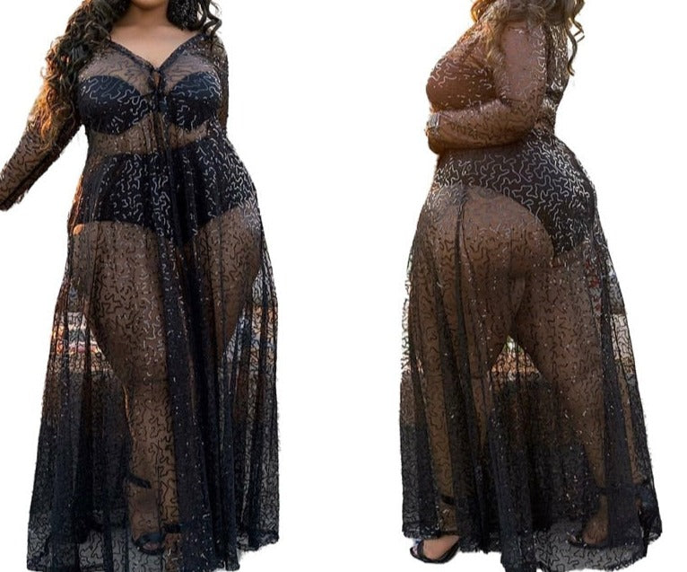 Plus Size Mesh Full Length Party Dresses for Women