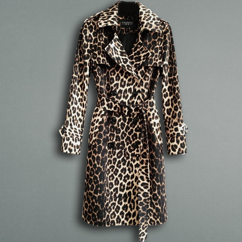 Retro Double Breasted Leopard Trench