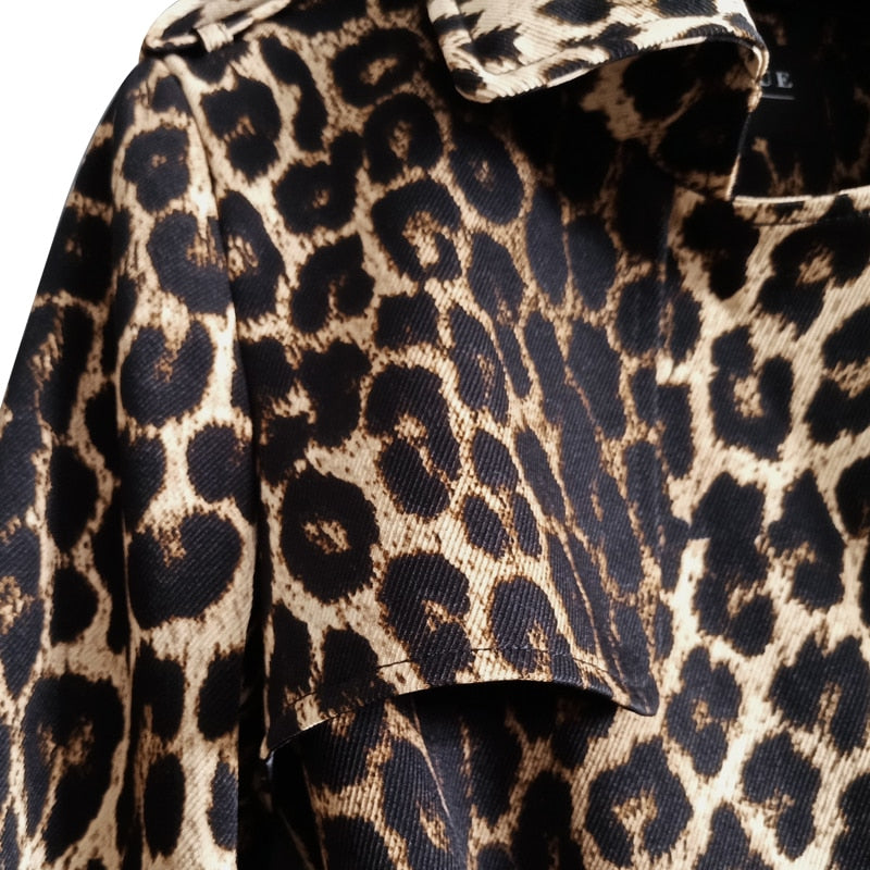 Retro Double Breasted Leopard Trench