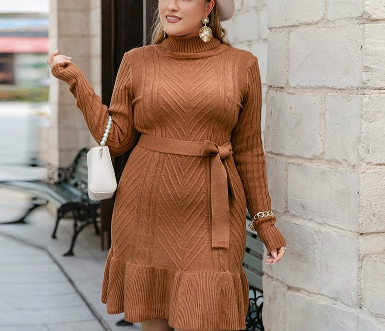 Knitted Turtleneck Plus Size Dress