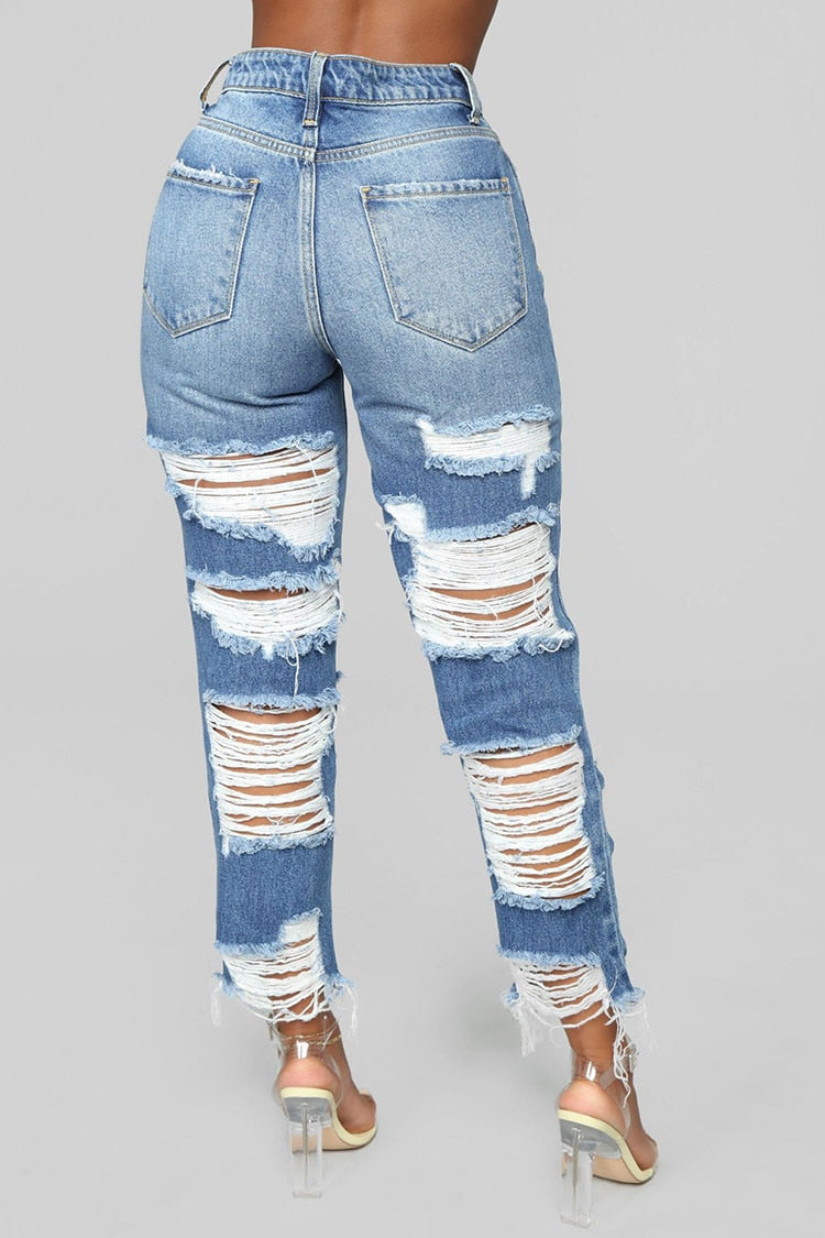 Ladies' Ripped Denim Boyfriend Jeans