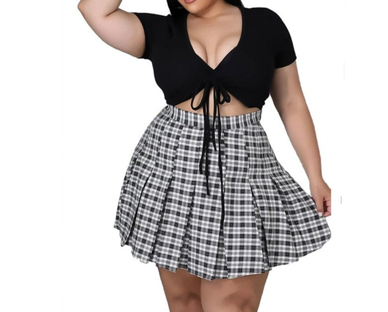 Plus Size Lace up crop Top and Skirt Sets for Women