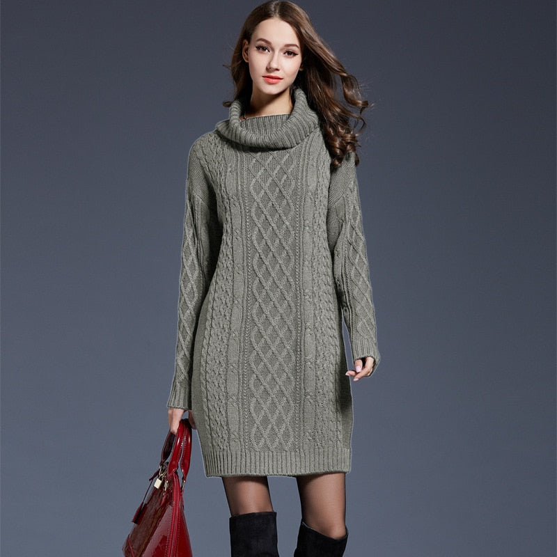 Mid-Length Thick Turtleneck Sweater Dress