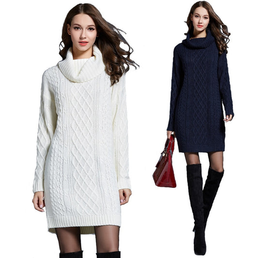 Mid-Length Thick Turtleneck Sweater Dress