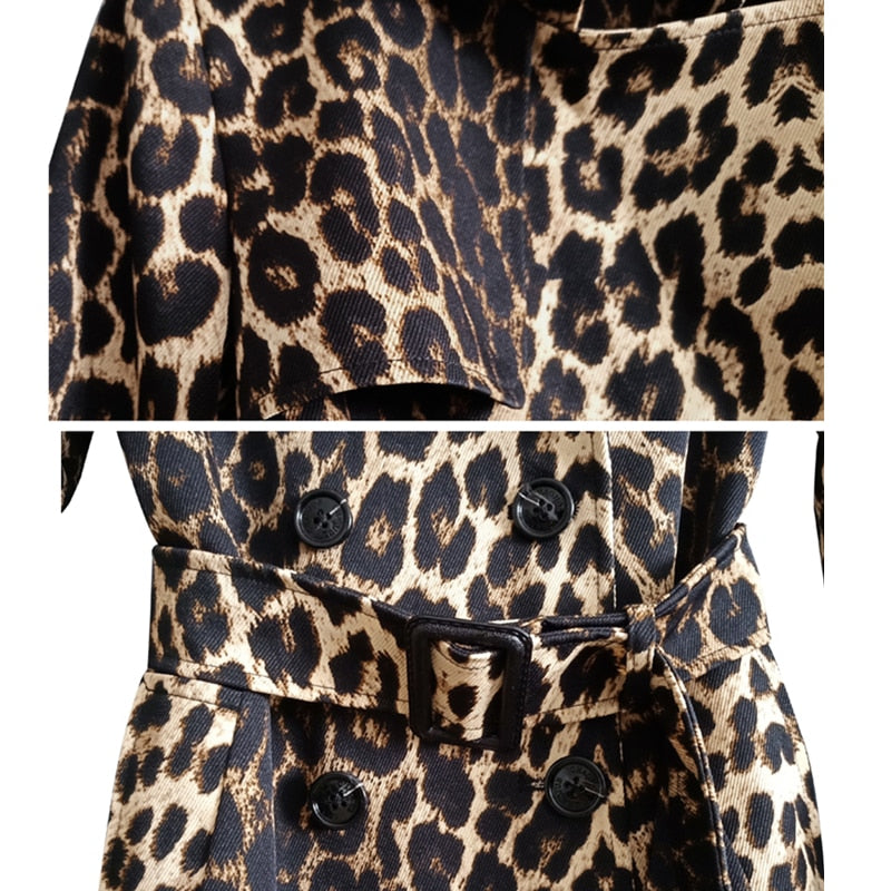 Retro Double Breasted Leopard Trench