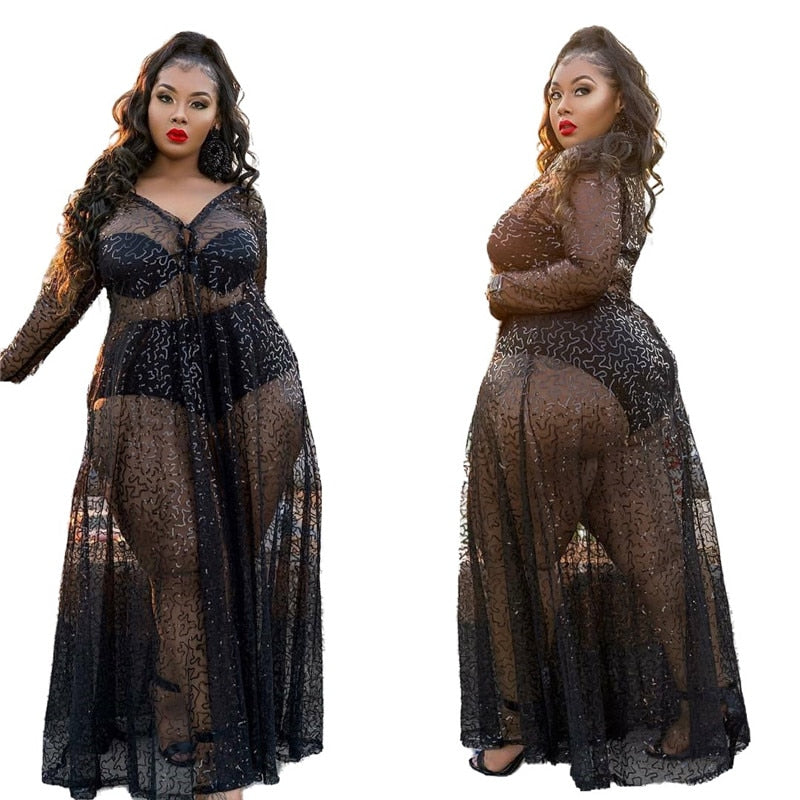 Plus Size Mesh Full Length Party Dresses for Women