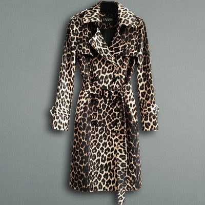 Retro Double Breasted Leopard Trench