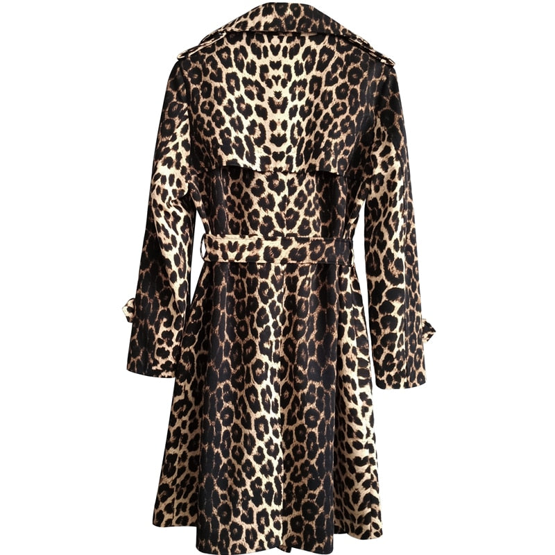 Retro Double Breasted Leopard Trench