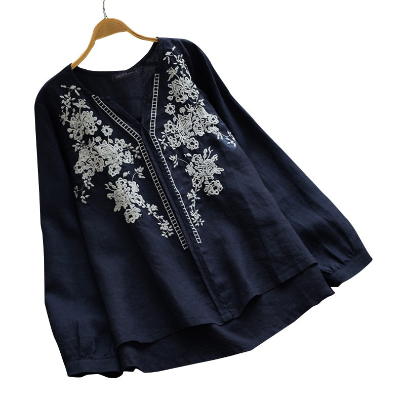 Ladies Vintage Floral Embroidered Blouse