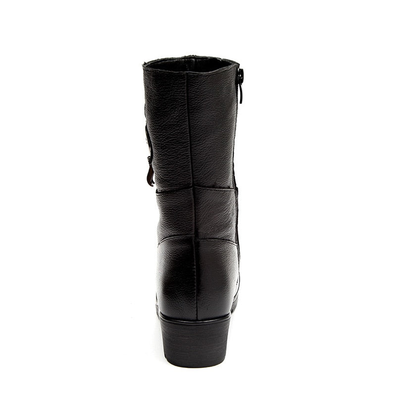 Genuine Leather Mid-Calf Boots