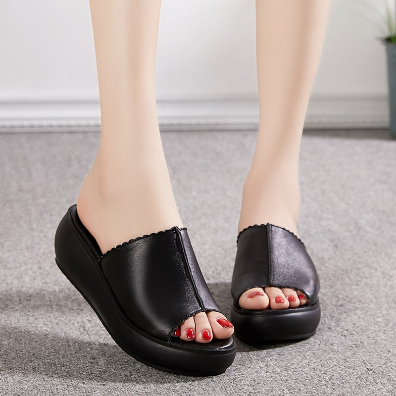 Genuine Leather Wedge Heels