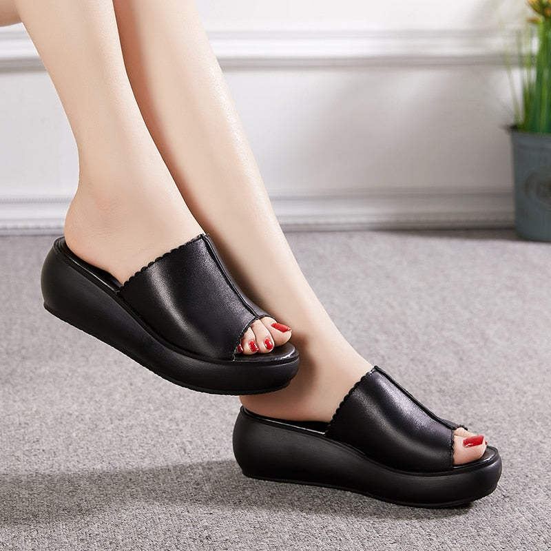 Genuine Leather Wedge Heels