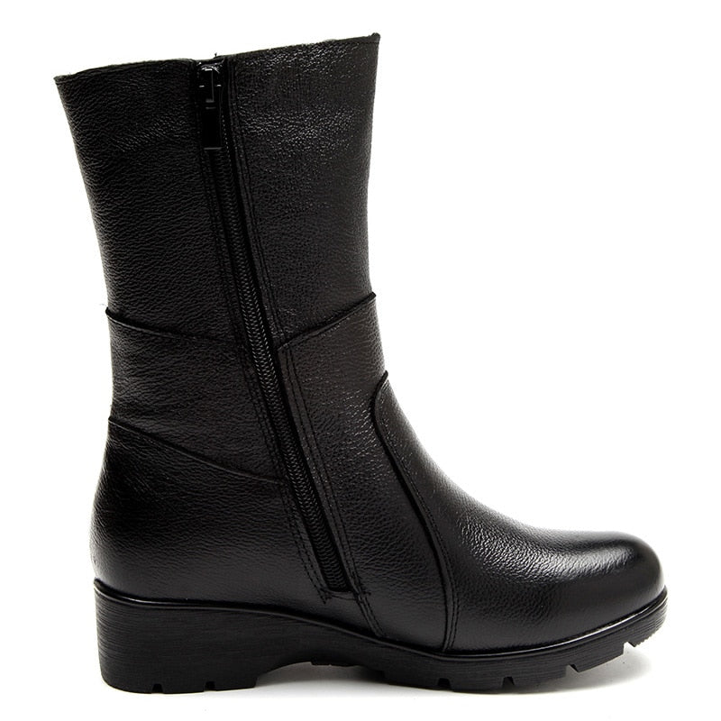 Genuine Leather Mid-Calf Boots