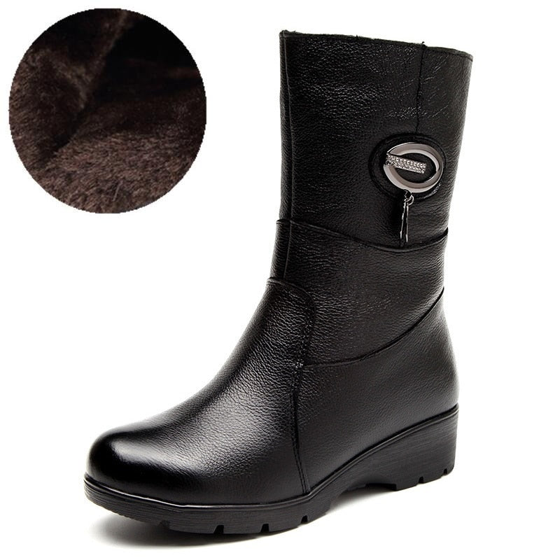 Genuine Leather Mid-Calf Boots