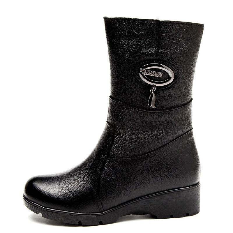 Genuine Leather Mid-Calf Boots