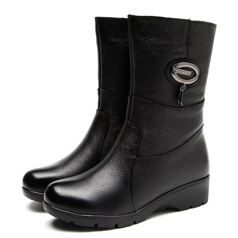 Genuine Leather Mid-Calf Boots