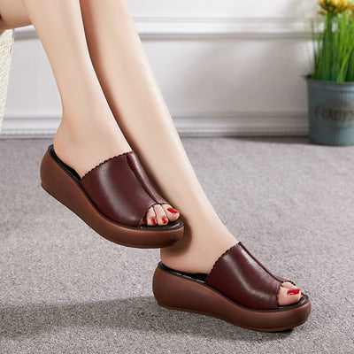 Genuine Leather Wedge Heels