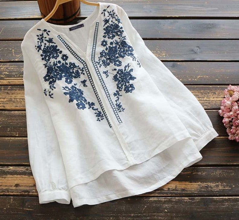 Ladies Vintage Floral Embroidered Blouse