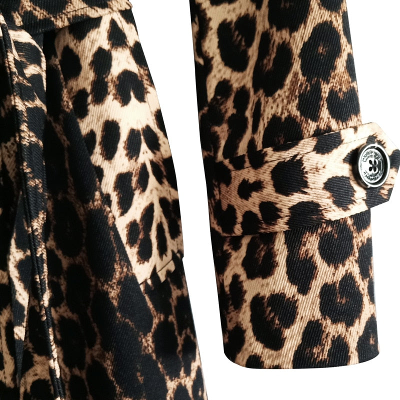 Retro Double Breasted Leopard Trench