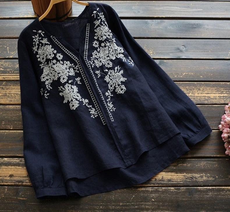 Ladies Vintage Floral Embroidered Blouse