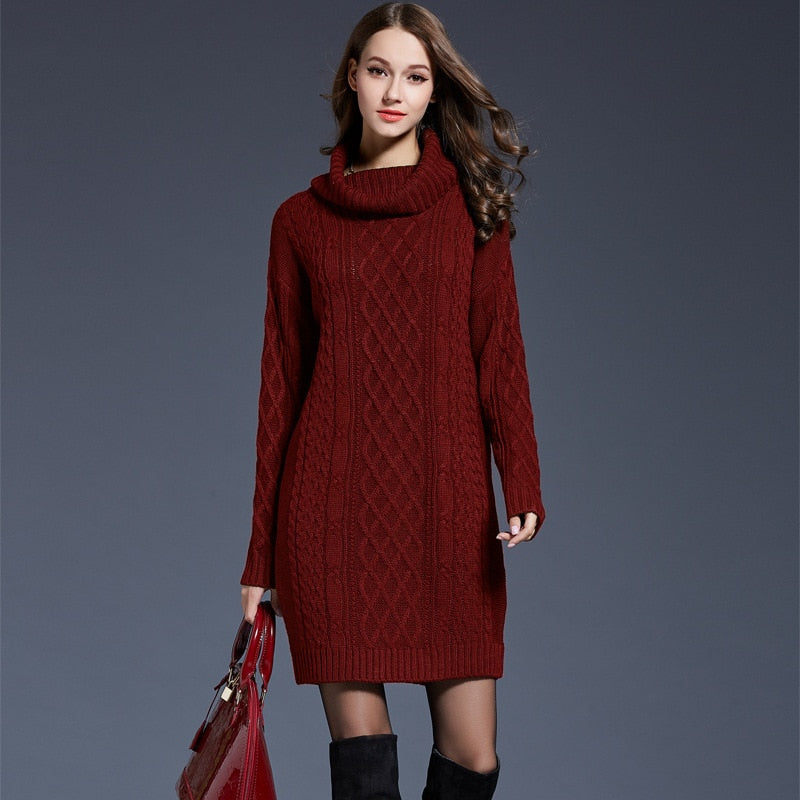 Mid-Length Thick Turtleneck Sweater Dress