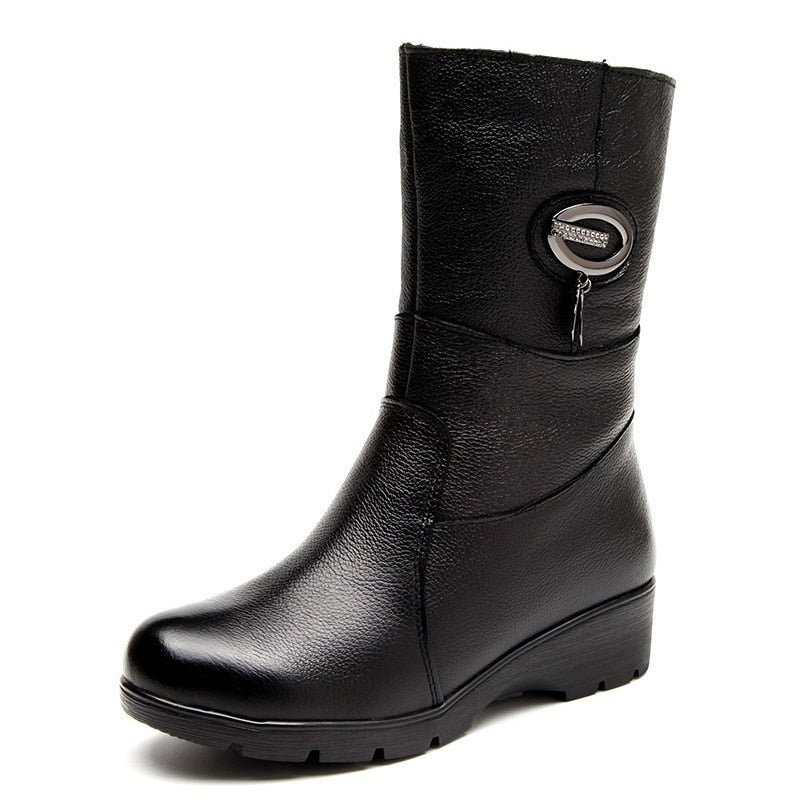 Genuine Leather Mid-Calf Boots