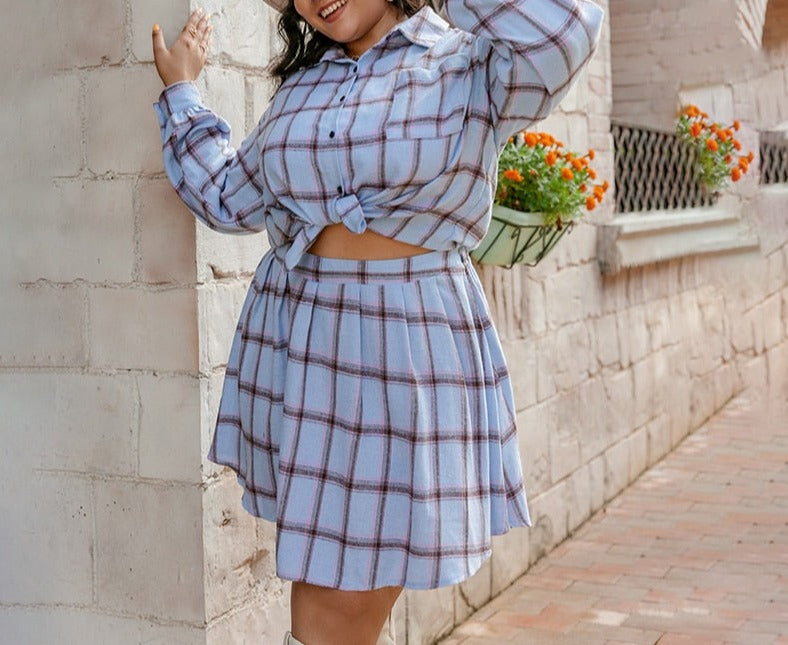 Ladies Plaid Two-Piece Skirt Set