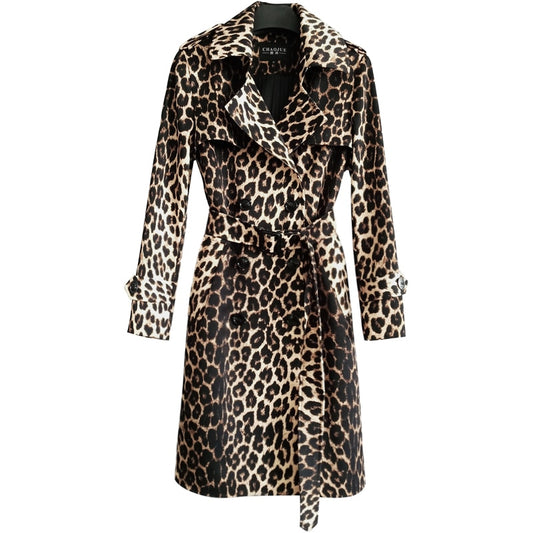 Retro Double Breasted Leopard Trench