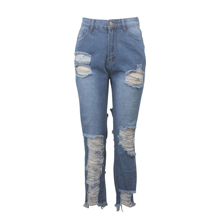 Ladies' Ripped Denim Boyfriend Jeans