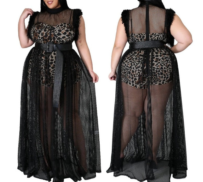 Plus Size Mesh Full Length Party Dresses for Women