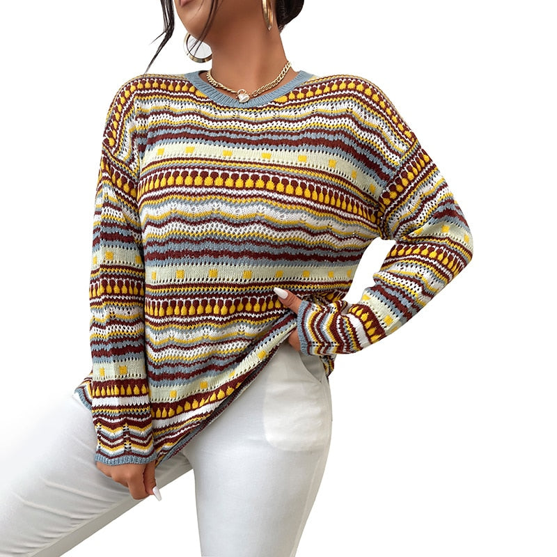 Autumn Sweater Striped Knitted Yarn