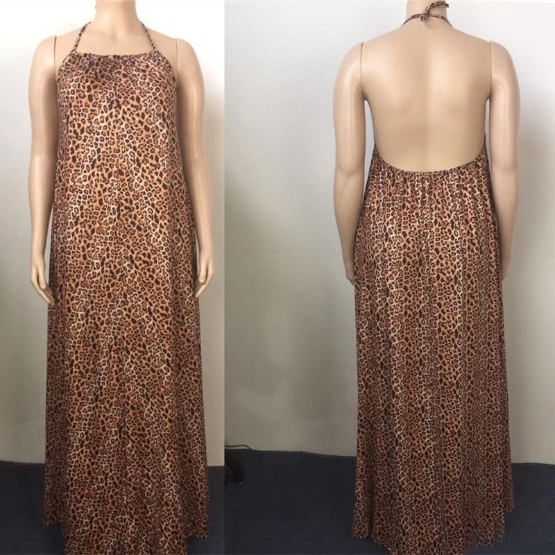 Ladies Leopard Print Plus Size Maxi Dress