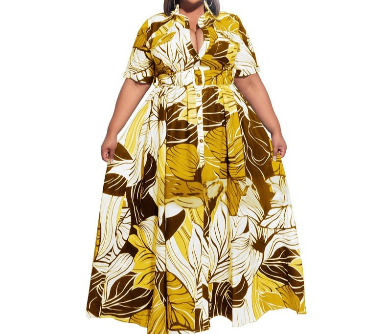 Big Beautiful Women Long Summer Dress Casual Loose Robe Streetwear Belt Vestidos Women Plus Size Maxi Shirt Dresses