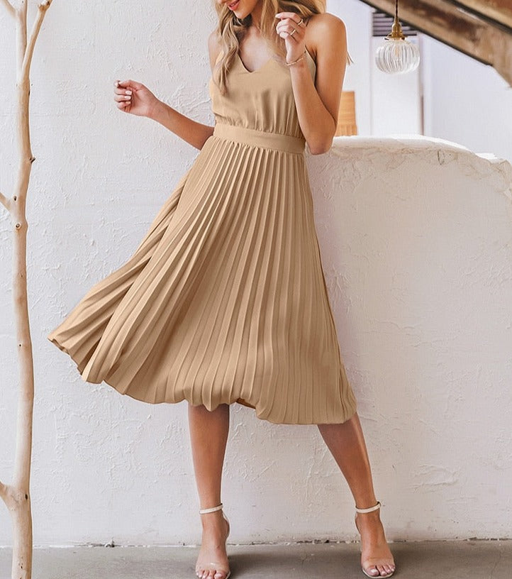 Pleated V-Neck print Sundress