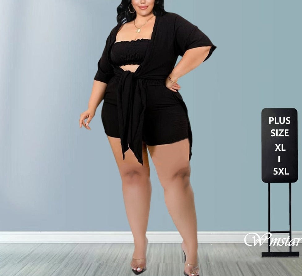 Plus Size 3-Piece Top and Short Set