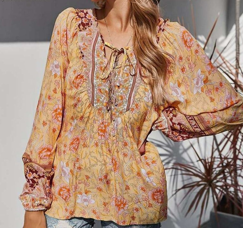 Bohemian Floral Print Blouse