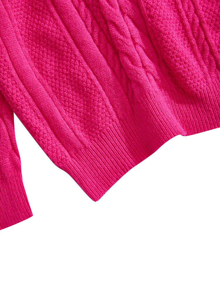 Plus Size Solid Hot Pink Turtleneck